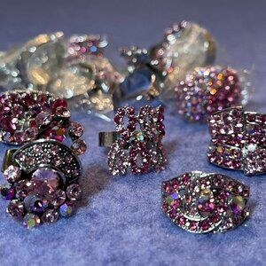 20 SWAROVSKI CRYSTAL RINGS PINK PURPLE ADJUSTABLE